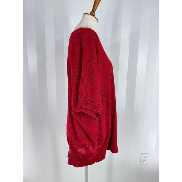 LINDA MATTHEWS Women’s Sparkling Red Lightweight Sweater Sz 1X - Picture 2 of 8